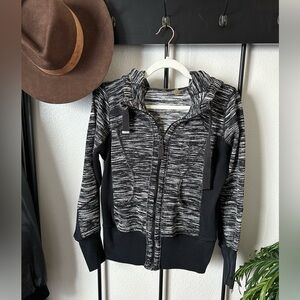 Zella white black stretch hooded zip up hoodie active wear jacket sweatshirt